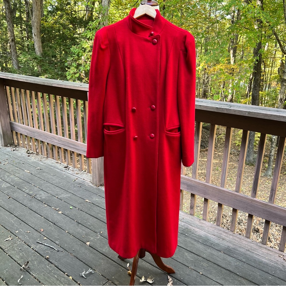 Vintage red wool coat no size tags or manufacturer noted - guessing a small